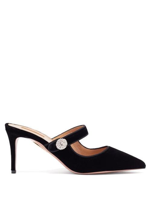 Matchesfashion.com Aquazzura - Astor 57 Crystal-embellished Velvet Pumps - Womens - Black