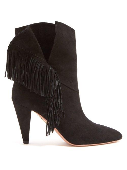 Matchesfashion.com Aquazzura - Apache 85 Fringed Suede Ankle Boots - Womens - Black