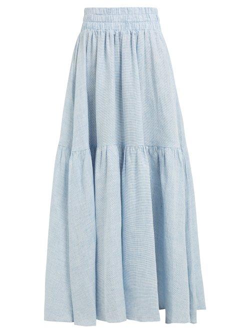 Matchesfashion.com Mara Hoffman - Carmen Striped Hemp Maxi Skirt - Womens - Blue White