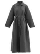 Matchesfashion.com Norma Kamali - Oversized Belted Cotton-blend Jersey Coat - Womens - Dark Grey