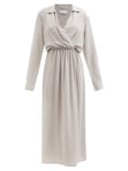 Ladies Rtw Raey - Draped-front Silk Crepe De Chine Shirt Dress - Womens - Light Grey