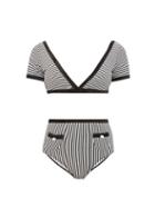 Matchesfashion.com Leslie Amon - Marylou Glitter-trim Striped Bikini - Womens - Black Stripe