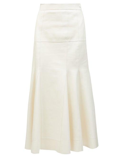 Matchesfashion.com Loewe - Dropped-waist Godet-insert Leather Skirt - Womens - White