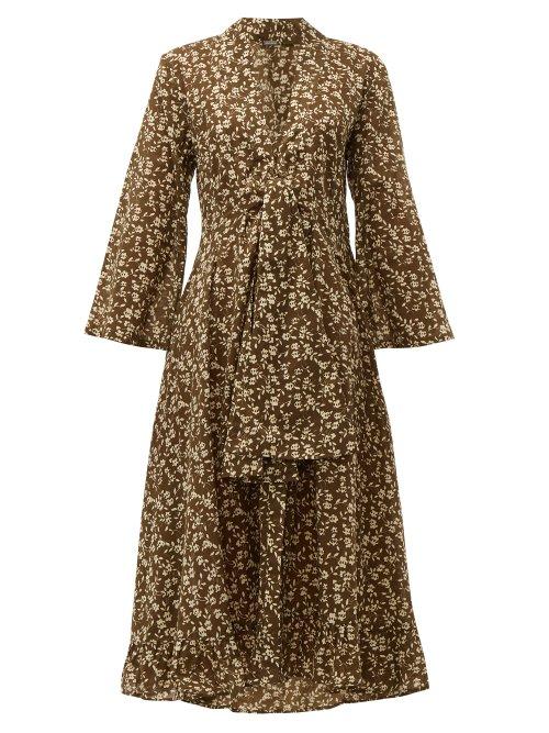 Matchesfashion.com Dodo Bar Or - Charlotte V Neck Floral Print Midi Dress - Womens - Green Print