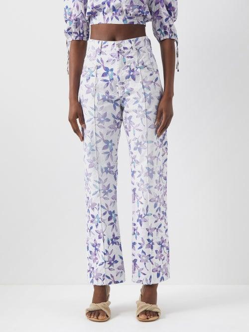Isabel Marant - Nadege Tie-dye Floral-print Straight-leg Jeans - Womens - White Multi
