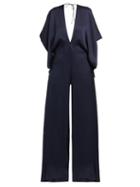 Matchesfashion.com Roland Mouret - Auclair Wide Leg Hammered Silk Jumpsuit - Womens - Navy