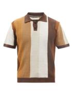 Amiri - Striped Linen Polo Shirt - Mens - Brown