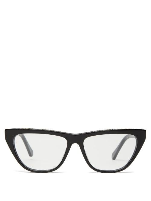 Matchesfashion.com Stella Mccartney - Chain Trimmed Square Acetate Glasses - Womens - Black