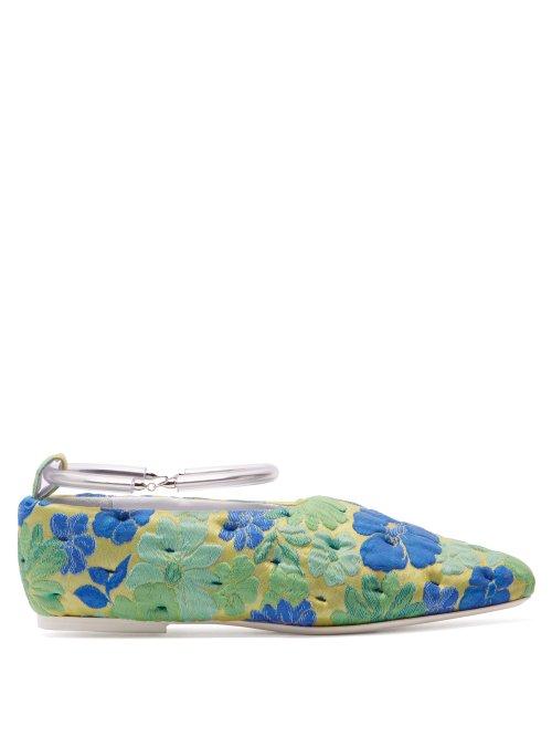 Matchesfashion.com Jil Sander - Floral Ankle Strap Ballet Flats - Womens - Green Multi