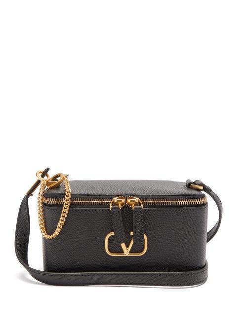 Valentino Garavani - V-logo Zip-top Leather Cross-body Bag - Womens - Black