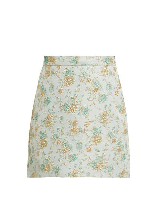 Matchesfashion.com The Vampire's Wife - Marie Antoinette Metallic Jacquard Mini Skirt - Womens - Light Green