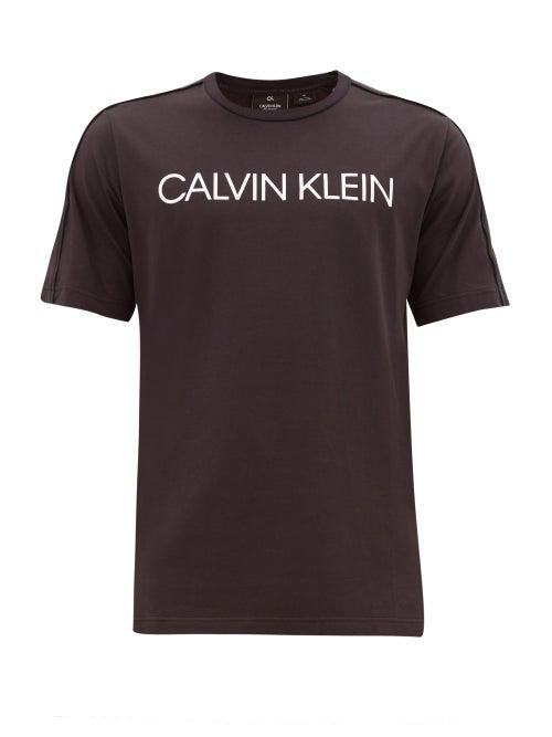 Matchesfashion.com Calvin Klein Performance - Logo Print Piped Yoke Cotton Blend T Shirt - Mens - Black
