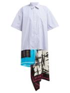 Matchesfashion.com Balenciaga - Scarf Panelled Striped Cotton Shirtdress - Womens - Blue Multi