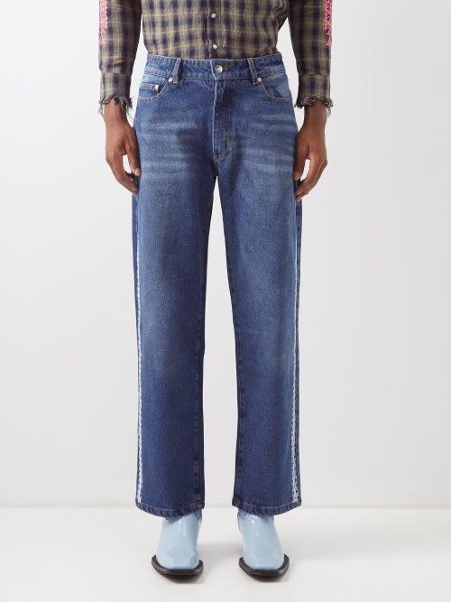 Youths In Balaclava - Floral-print Straight-leg Jeans - Mens - Blue