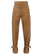 Matchesfashion.com Bottega Veneta - Cuffed Ankle Wide-leg Leather Trousers - Womens - Brown