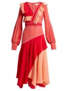 Matchesfashion.com Peter Pilotto - Contrast Panel Ruffled Silk Dress - Womens - Pink