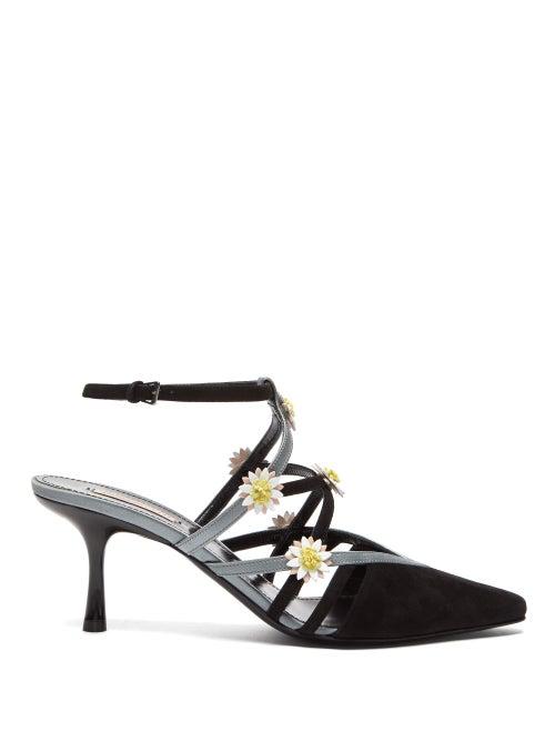 Matchesfashion.com Fabrizio Viti - Gardner Daisy Appliqu Suede Mules - Womens - Black Grey