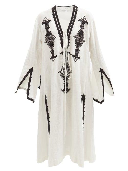 Fil De Vie - Melilla Embroidered Linen Kaftan Dress - Womens - Cream