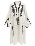 Fil De Vie - Melilla Embroidered Linen Kaftan Dress - Womens - Cream