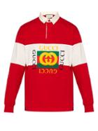 Matchesfashion.com Gucci - Fake Logo Cotton Jersey Rugby Shirt - Mens - Red