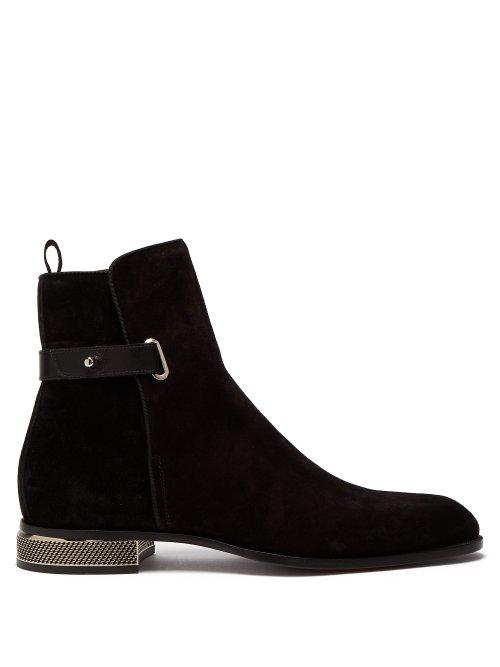 Matchesfashion.com Christian Louboutin - Cortino Metal Heel Suede Boots - Mens - Black