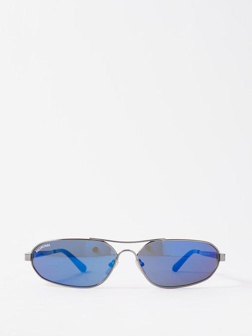 Balenciaga Eyewear - Stretch Mirrored Aviator Metal Sunglasses - Mens - Blue