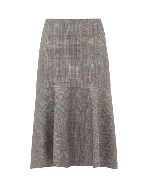 Matchesfashion.com Balenciaga - Prince Of Wales-check Wool Midi Skirt - Womens - Grey