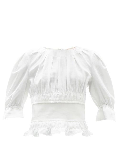 Matchesfashion.com Brock Collection - Soriana Ruched Linen Top - Womens - White
