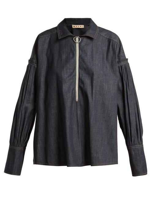 Matchesfashion.com Marni - Pleated Denim Shirt - Womens - Dark Indigo