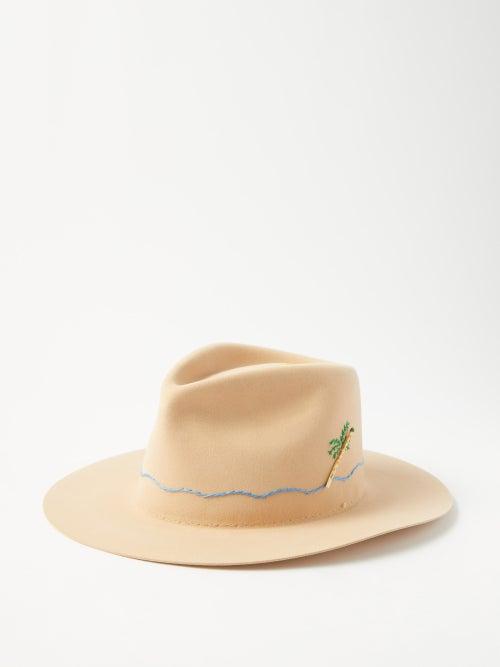 Nick Fouquet - La Royal Palm Tree Embroidered Felt Fedora Hat - Mens - Beige