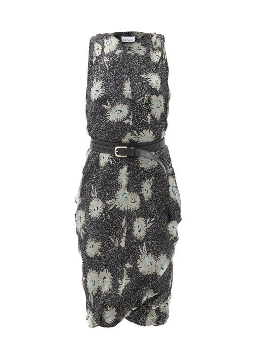 Matchesfashion.com Raey - Belted Floral-print Silk-chiffon Dress - Womens - Black Print