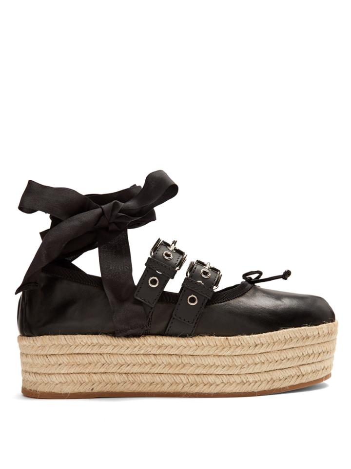 Miu Miu Leather Espadrille Flatform Ballet Pumps