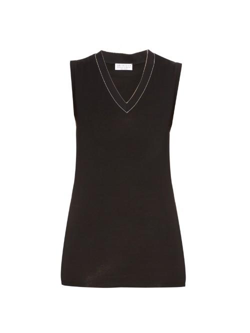 Brunello Cuccinelli Embellished V-neck Sleeveless T-shirt