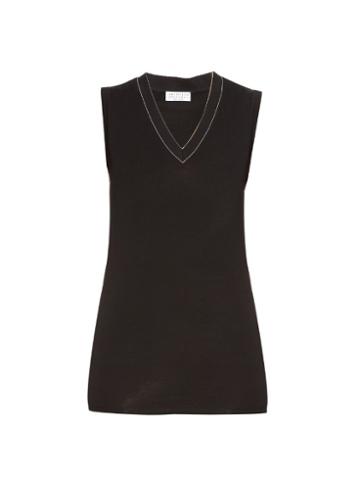 Brunello Cuccinelli Embellished V-neck Sleeveless T-shirt