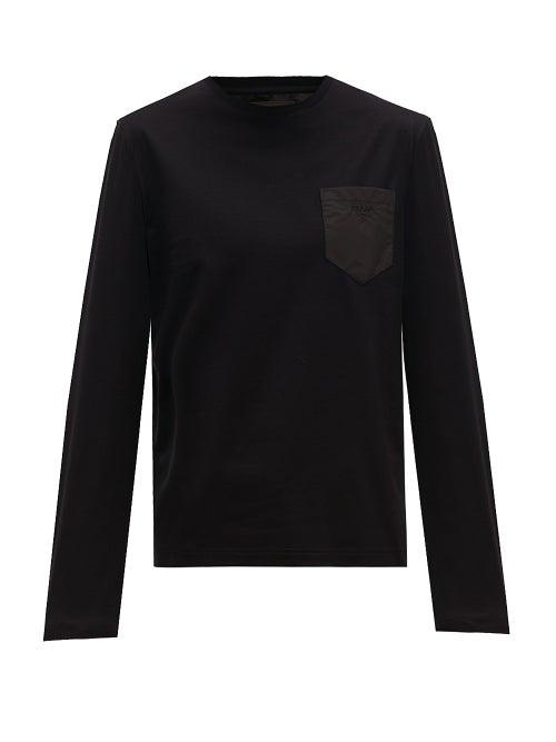 Matchesfashion.com Prada - Logo Embroidered Cotton Long Sleeve T Shirt - Mens - Black