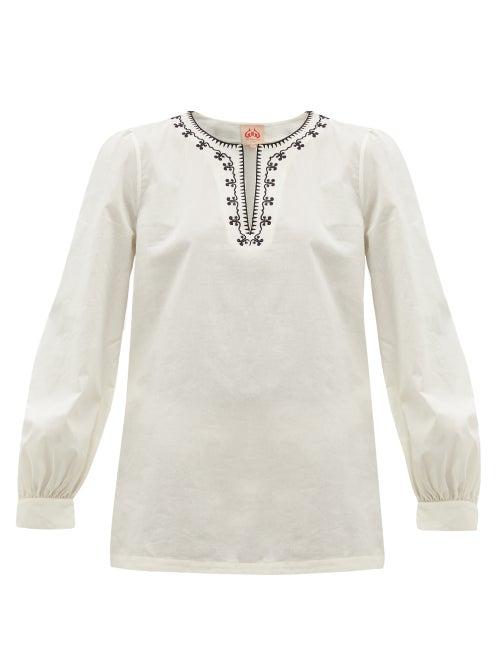 Matchesfashion.com Le Sirenuse, Positano - Vera Embroidered Cotton-poplin Blouse - Womens - Cream