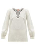 Matchesfashion.com Le Sirenuse, Positano - Vera Embroidered Cotton-poplin Blouse - Womens - Cream