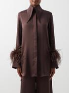 16arlington - Seymour Feather-trim Satin Shirt - Womens - Brown