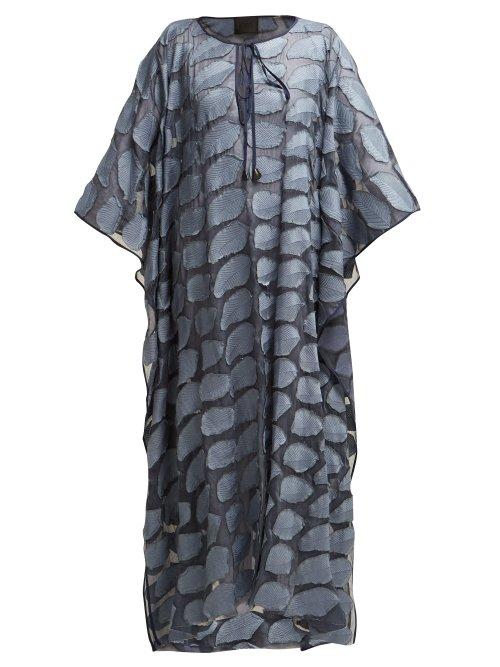 Matchesfashion.com Love Binetti - Sea & Sand Leaf Appliqu Silk Kaftan - Womens - Navy