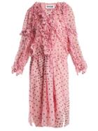 Matchesfashion.com Koch - Ruffled Polka Dot Print Silk Dress - Womens - Pink Print