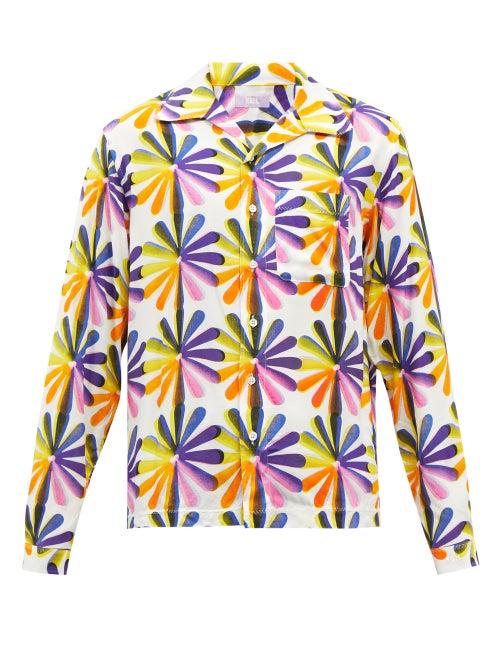 Erl - Cuban-collar Floral-print Satin Shirt - Mens - Multi