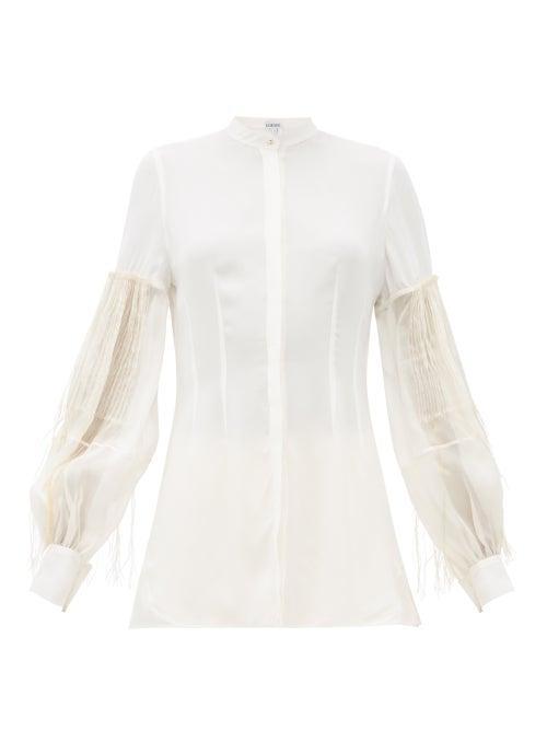Matchesfashion.com Loewe - Embroidered Pleated-sleeve Crepe Blouse - Womens - White