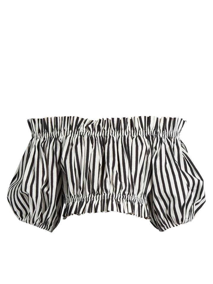 Dolce & Gabbana Off-the-shoulder Striped Cotton-blend Cropped Top