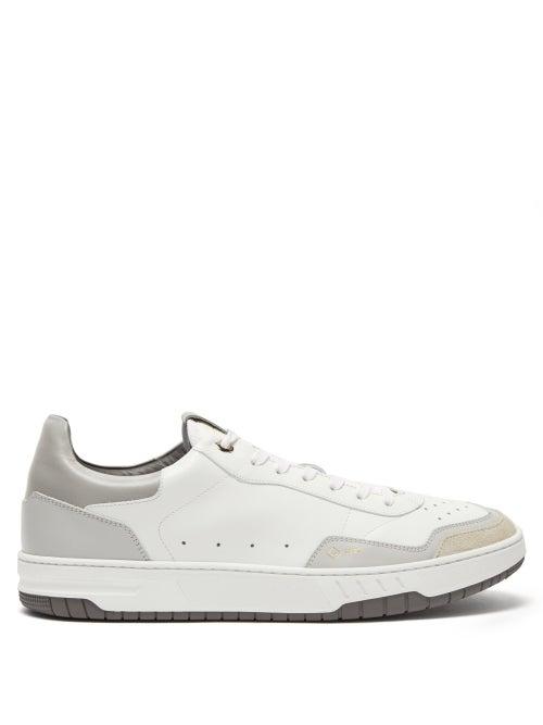 Mens Shoes Dunhill - Court Elite Leather And Suede Trainers - Mens - Light Grey