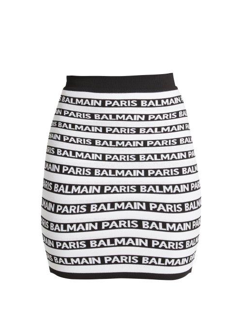 Matchesfashion.com Balmain - Logo Jacquard Knit Skirt - Womens - Black White