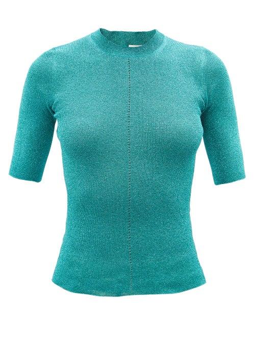 Saint Laurent - Round-neck Lam-jersey Top - Womens - Blue