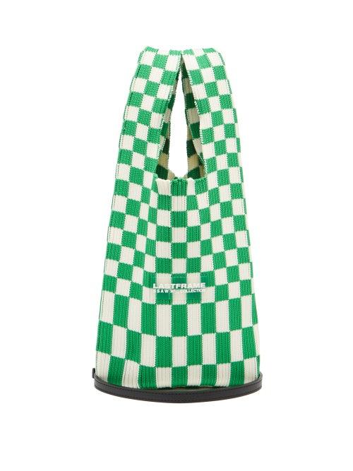 Matchesfashion.com Lastframe - Ichimatsu Check Knitted Tote Bag - Womens - Green Multi