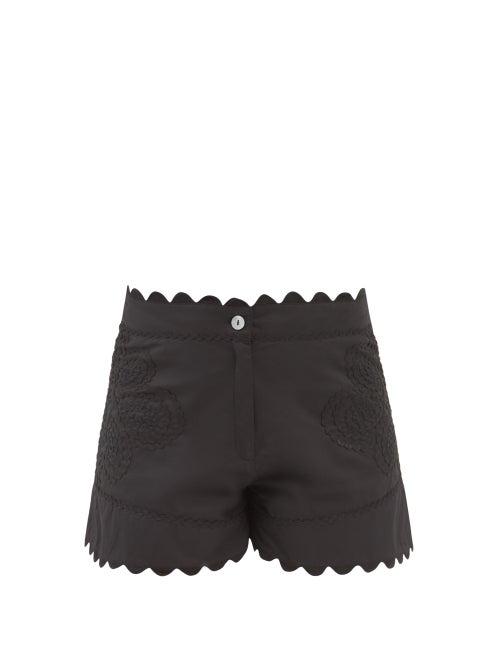Juliet Dunn - High-rise Rickrack-trimmed Cotton-poplin Shorts - Womens - Black