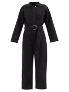 B Sides - Clement Belted Denim Wide-leg Cropped Jumpsuit - Womens - Black