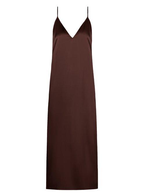Matchesfashion.com Raey - V Neck Silk Satin Midi Slip Dress - Womens - Burgundy